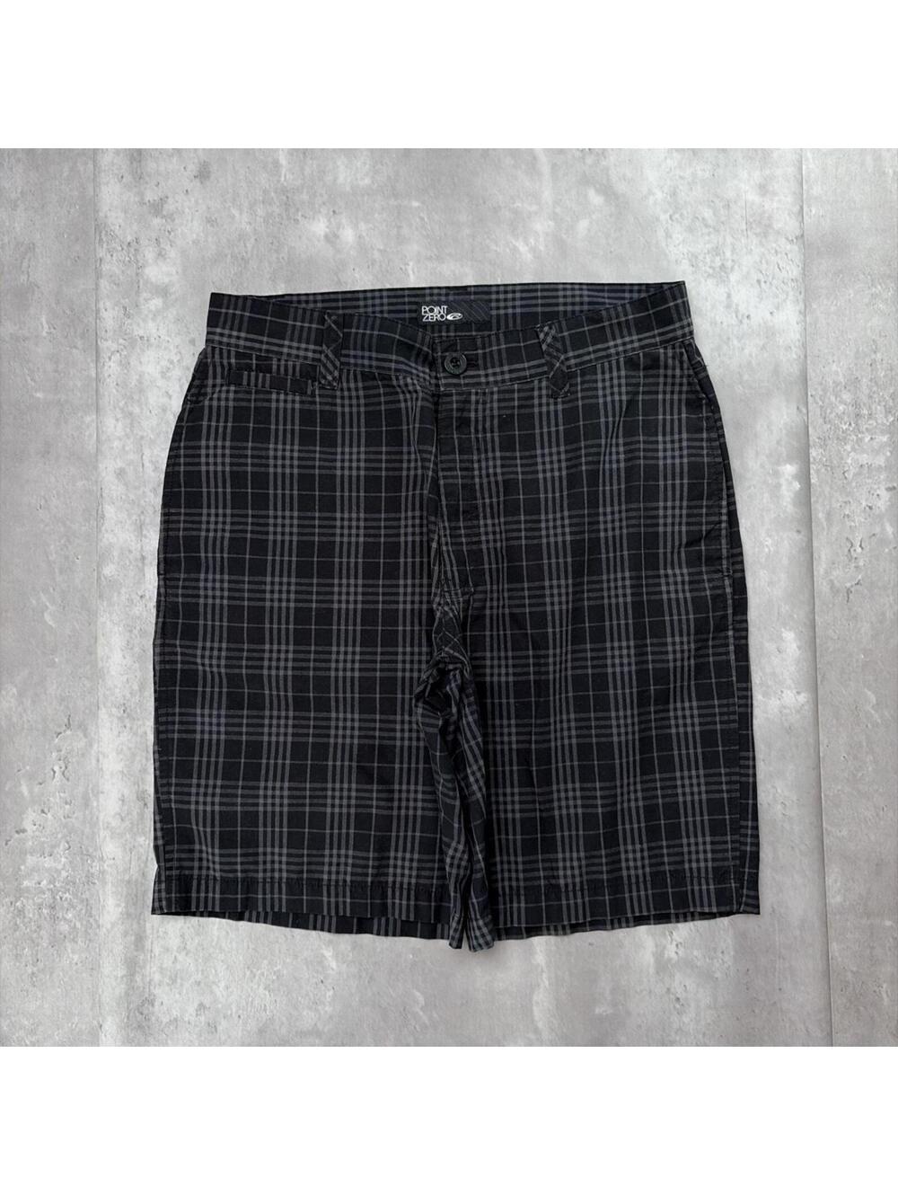 Y2K Black Point Zero Surf Grunge Gothic Plaid Baggy Shorts